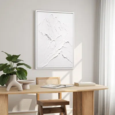 Empire Art Direct Mountain Majesty Heavily Textured Hand Painted White Framed Canvas Wall Art
