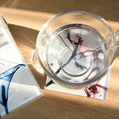Empire Art Direct Pastel Fleurs Super White Glass Coasters With Cork Bottom In Muticolored
