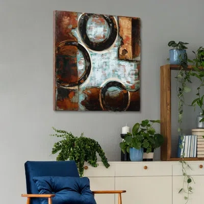 Empire Art Direct "revolutions 2" Mixed Media Iron Hand Painted Dimensional Wall Décor In Blue;brown