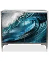 Empire Art Direct Sapphire Sea Reverse Printed Beveled Art Glass Console With Silver-leafed Frame