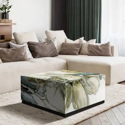 Empire Art Direct "seaglass Garden Ii" By Elizabeth Franklin Reverse Printed Beveled Art Glass Cocktail Table With Bla In Green