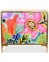 Empire Art Direct Secret Garden Floral Ii Console On Beveled Reverse Printed Art Glass With Iron Gol