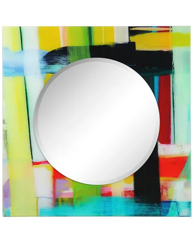 Empire Art Direct Shine Round Beveled Wall Mirror On Square Free Floating Printed Tempered Art Glass