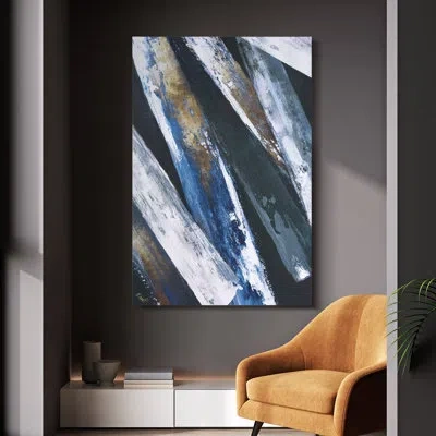 Empire Art Direct "silver Cascade", Abstract Artwork Rendered On Silver Shagreen Wrapped Canvas Wall Art In Multi-color