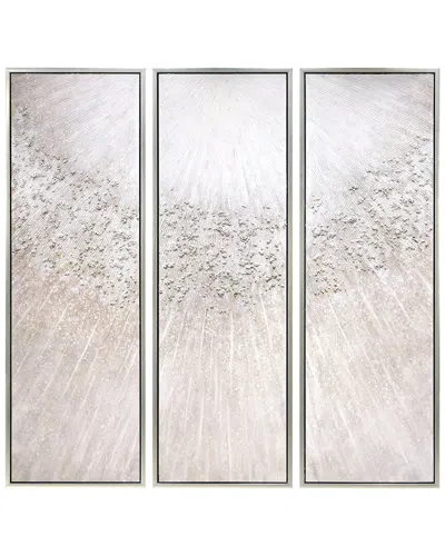 Empire Art Direct Silver Radiant Trio Textured Glitter Hand-painted Framed Canvas Wall Art With Silv In Gray