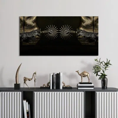 Empire Art Direct "silver Spur Spiral" Frameless Free Floating Tempered Glass Panel Graphic Wall Art In Black;gold