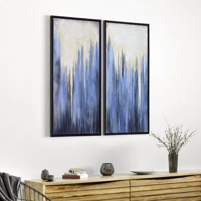 Empire Art Direct Snowy Drip 1 And 2 By Martin Edwards - 2 Piece Floater Frame Painting Set On Canvas In Blue;white