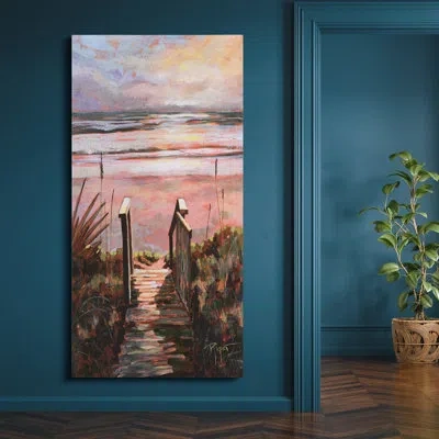 Empire Art Direct "sunset Pathway", Beach Sunset On Silver Shagreen Wrapped Canvas Wall Art In Multi-color