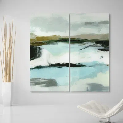 Empire Art Direct "textured Ocean Tide Ii Ab" Frameless Free Floating Tempered Glass Panel Graphic Wall Art Set In Blue;green