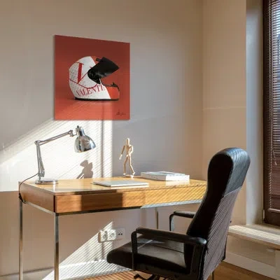 Empire Art Direct "v Speeding Helmet" Frameless Free Floating Reverse Printed Tempered Art Glass Wall Art In White;red