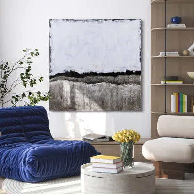 Empire Art Direct 'white Atmosphere' Oil Painting Print On Canvas In Black;white;gray