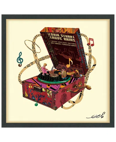 Empire Art Direct "wind Up 78 "hand-made Dimensional Music Box Art Collage, Under Glass, Encased On A Black Shadow Box In Red,multi-color