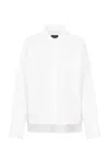 Emporio Armani Poplin Shirt With Asymmetric Hem And Patch Pocket In Gray