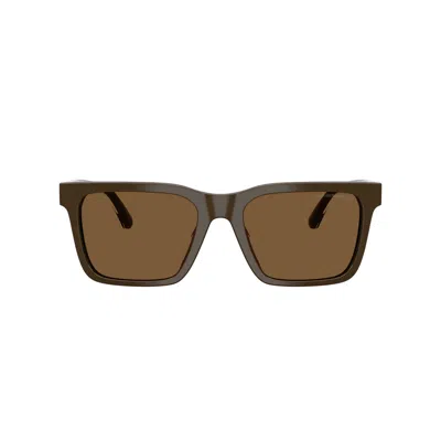 Emporio Armani 0ea4262u Bold Rectangular Acetate Sunglasses With Metallic Accents In Brown