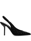 Emporio Armani Velvet Slingback Court Shoes With Rhinestones In Black