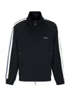 Emporio Armani High Neck Cotton Sweatshirt With Side Stripe In Blue