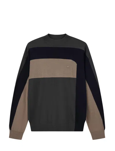 Emporio Armani Panelled Wool Sweater In Brown