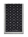Emporio Armani Double-sided Wool-blend Stole With Jacquard Pattern In Black