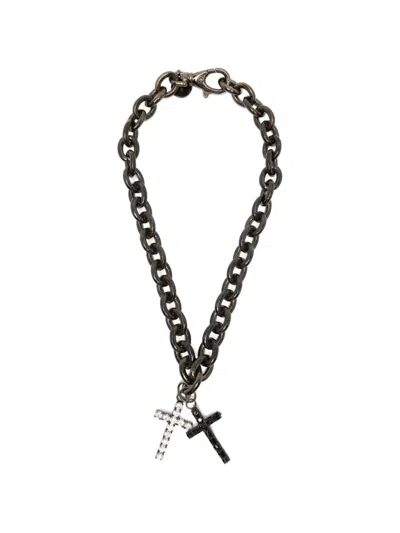 Pre-owned Emporio Armani 2000s Cross-pendant Necklace In Brown