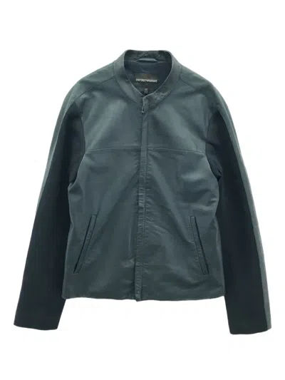 Pre-owned Emporio Armani 2000s Leather Panelled Jacket In Blue