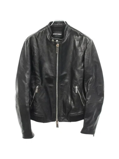 Pre-owned Emporio Armani 2010s Leather Biker Jacket In Black