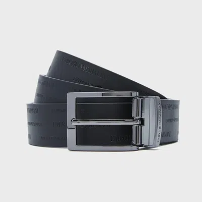 Emporio Armani Gift Box Cintura Reversibile In Pelle Saffiano Con Fibbia Intercambiabile In Black