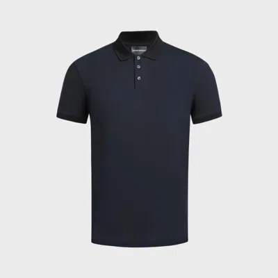 Emporio Armani Official Store Jersey Polo Shirt With Embossed Logo Tape In Blue