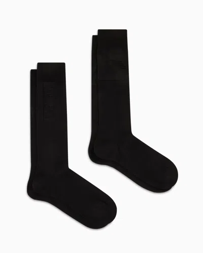 Emporio Armani 2er-pack Kniestrümpfe Aus Merzerisierter Baumwolle Mit Logo Als Intarsie In Black