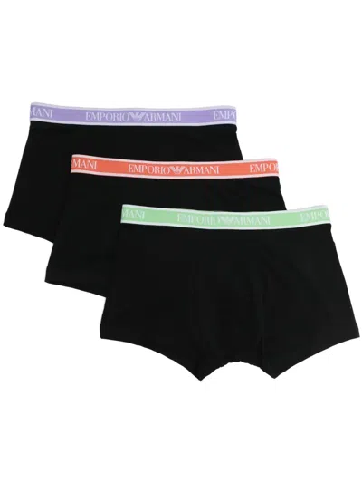 Emporio Armani 3-pack Logo-waistband Boxers In Black