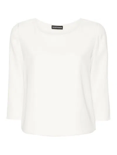 Emporio Armani Off-white Scoop Neck Three-quarter Length Sleeves Top For Women Ss24