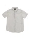 EMPORIO ARMANI GREY AND WHITE STRIPE SHIRT WITH LOGO EMBROIDERY IN COTTON AND LINEN BOY