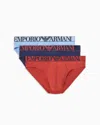 Emporio Armani 3er-pack Asv Slip Aus Bio-baumwolle Mit Glänzendem Logoband In Red/ink/light Blue
