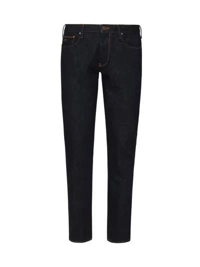 Emporio Armani 5 Pockets Slim Fit Dark Denim Jeans In Blue