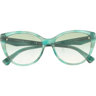 Emporio Armani 55mm Cat Eye Sunglasses In Striped Green/gradient Green