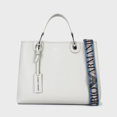 Emporio Armani Logo-embossed Leather Tote Bag In White