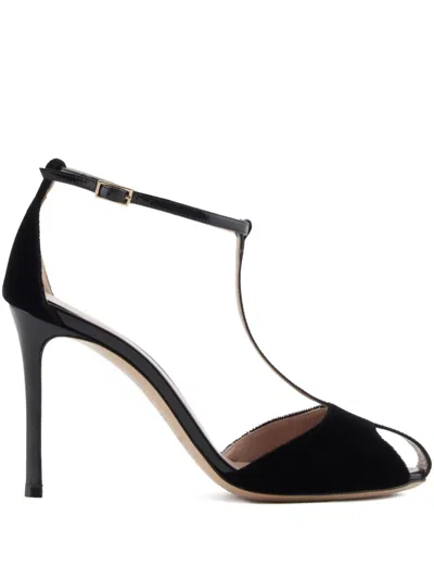 Emporio Armani 95mm Velvet T-bar Sandals In Multi