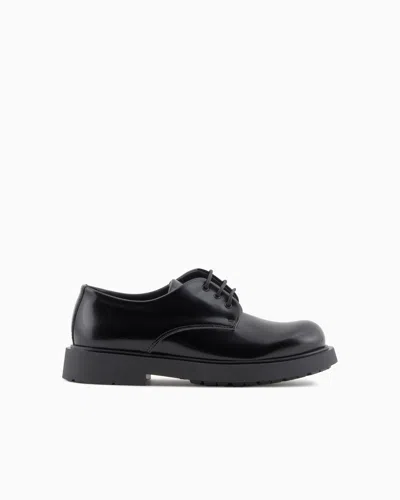 Emporio Armani Kids' Abraded Fabric Lace-ups In Black