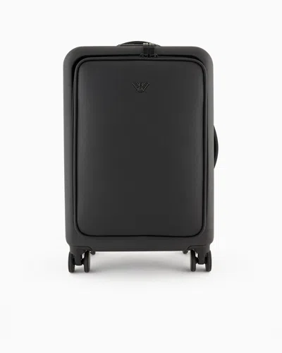 Emporio Armani Trolley Saffiano Telescopic Handle In Black