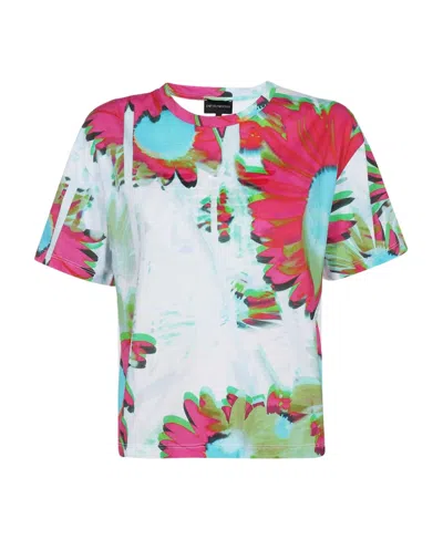 Emporio Armani Abstract Floral-print T-shirt In Blue