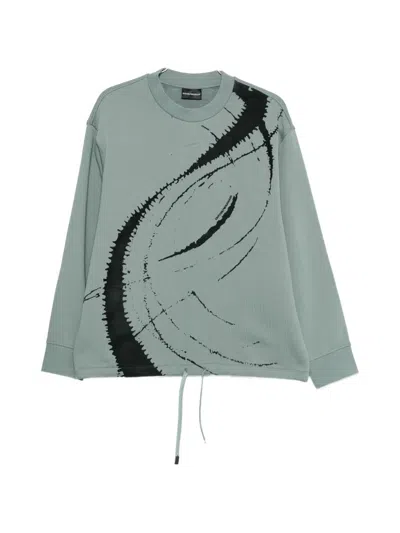 Emporio Armani Abstract Print Drawstring Sweatshirt In Green