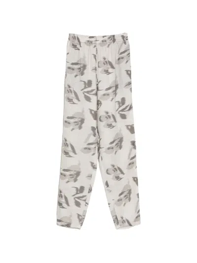 Emporio Armani Relaxed Linen Trousers All Over Print In Gray