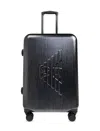 Emporio Armani Debossed-monogram Four Wheel Suitcase In Gray