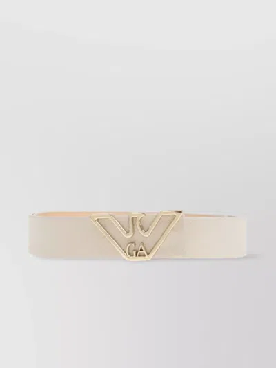 Emporio Armani Adjustable Logo Buckle Belt With Textured Finish In Beige