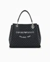 Emporio Armani All-over Eagle Handbag With Milano 1981 Logo Print In Bianco E Nero