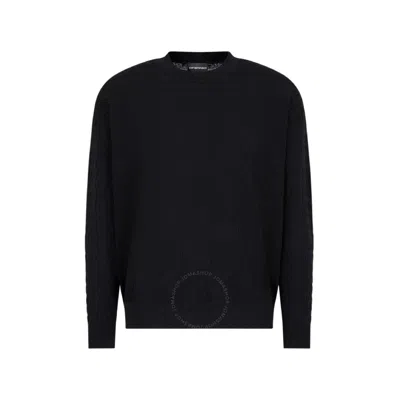 Emporio Armani All-over Jacquard Lettering Cotton Jumper In Black