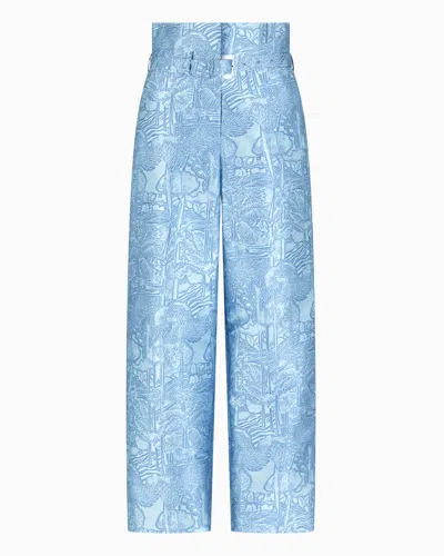 Emporio Armani All-over Jacquard Very High-waisted Trousers In Blue