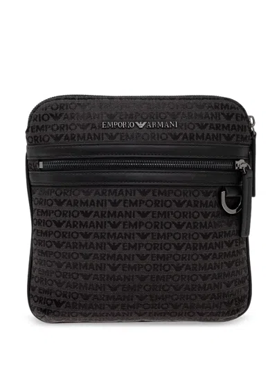 Emporio Armani All-over Lettering Messenger Bag In Grau
