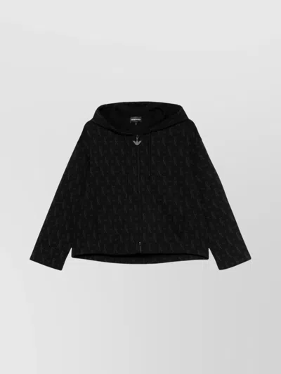 Emporio Armani All Over Logo Hooded Sweatshirt In Black