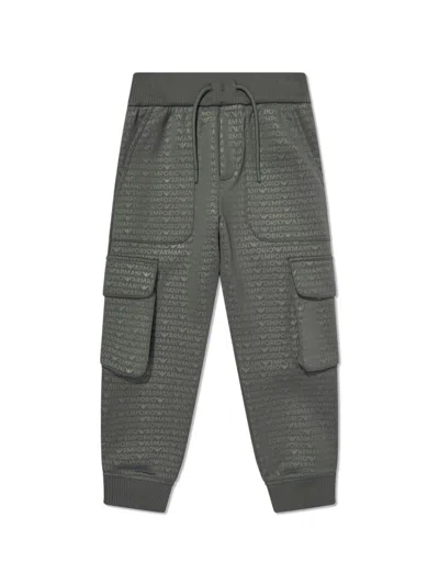 Emporio Armani Kids' All-over Logo-print Cargo Tracksuit Bottoms In Green