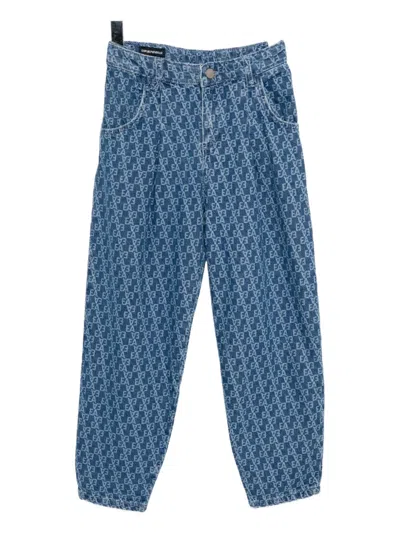 Emporio Armani Kids' All-over Logo Print Jeans In Blue